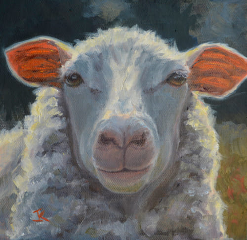 Wooly Ewe II. 6x6 $275 at Hunter Wolff Gallery